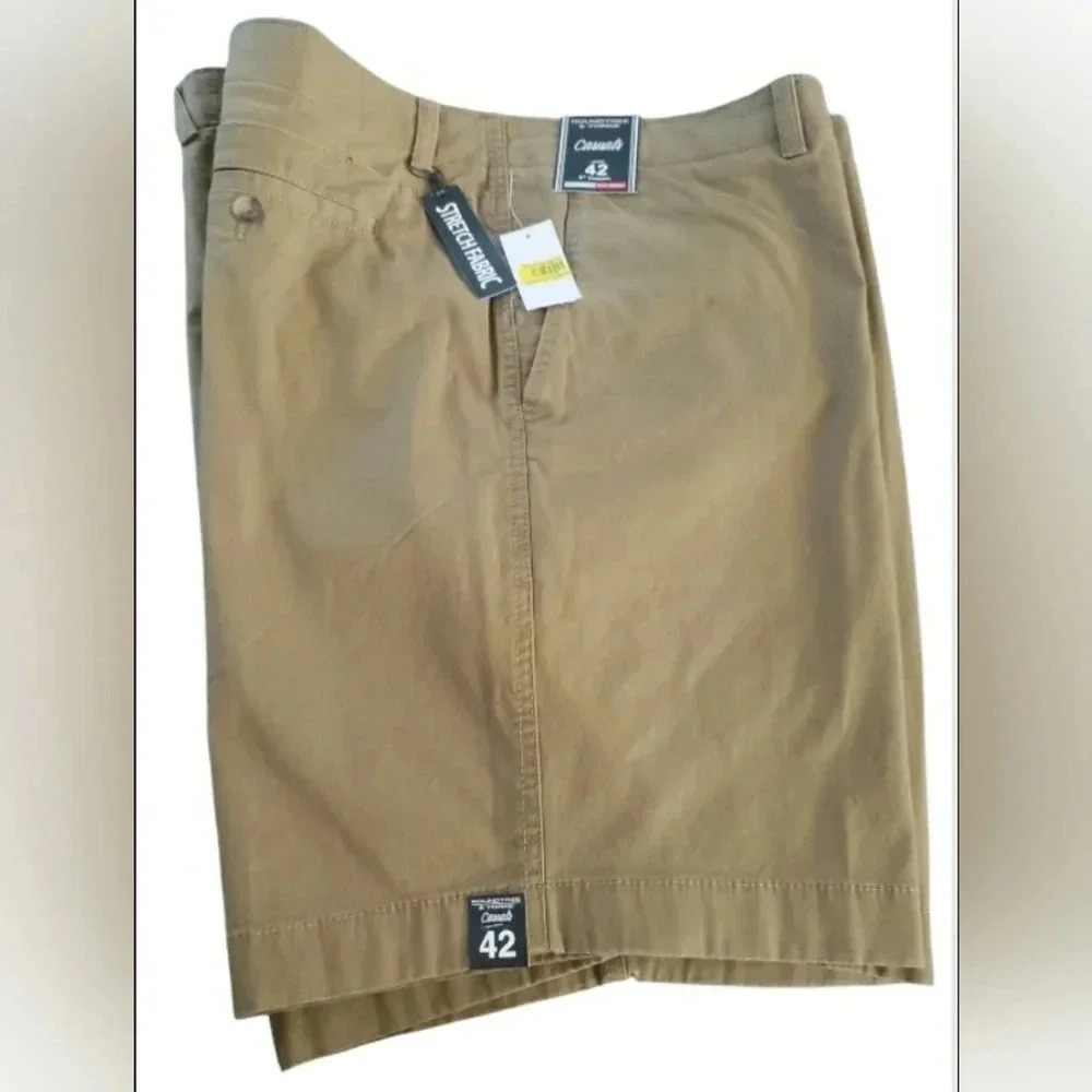 Chino Big Men 42 Straight Fit Stretch Brown Flat Front Travel Career Golf Cruise